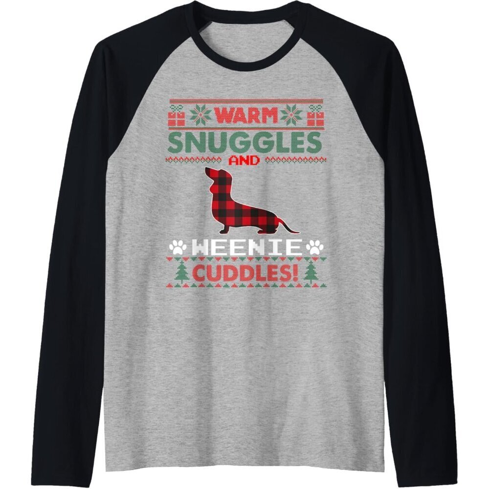 Weiner Christmas Pajama Shirt Dachshund Dog Lover Gift Cotton Raglan